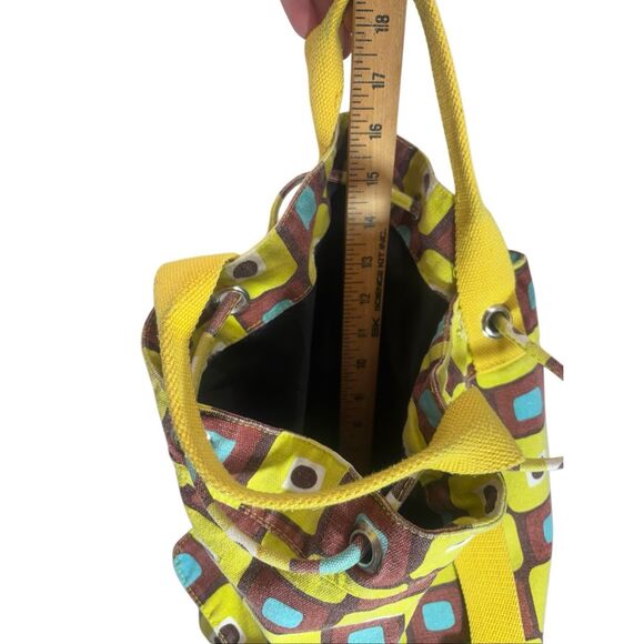 Ecototes Canvas Drawstring Bucket Backpack Geometric Print Yellow Brown - Picture 11 of 14